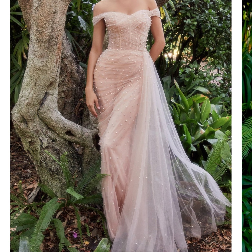 Beautiful blush, pink gown with pearls